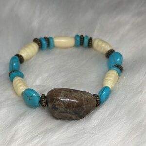 Turquoise Howlite and Jasper Native Style Stretch Bracelet